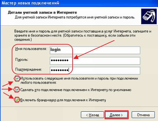Ввод имени пользователя и пароля в Windows XP